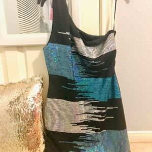 One Shoulder Sequin Bodycon Cocktail Mini Dress
